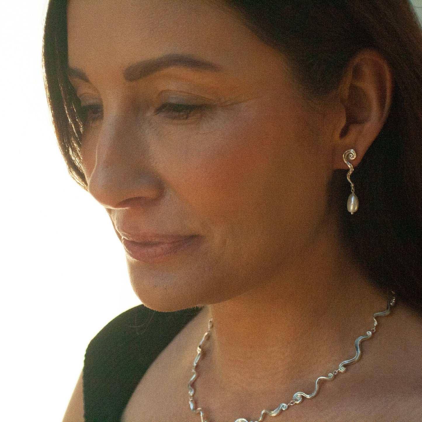 Swirl Pearl Earrings - Sterling Silver