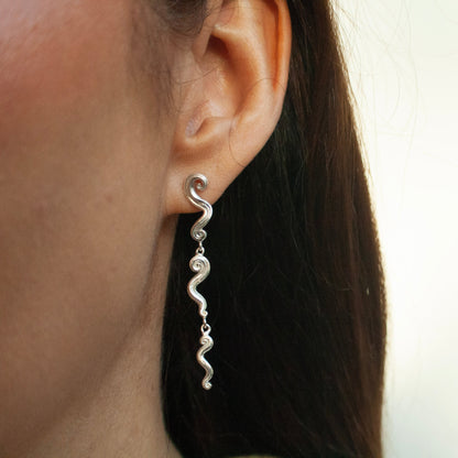 Swirl Chain Earrings - Sterling Silver