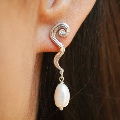 Swirl Pearl Earrings - Sterling Silver