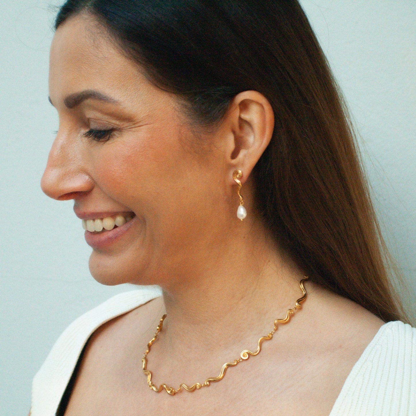 Swirl Pearl Earrings - Gold Plated